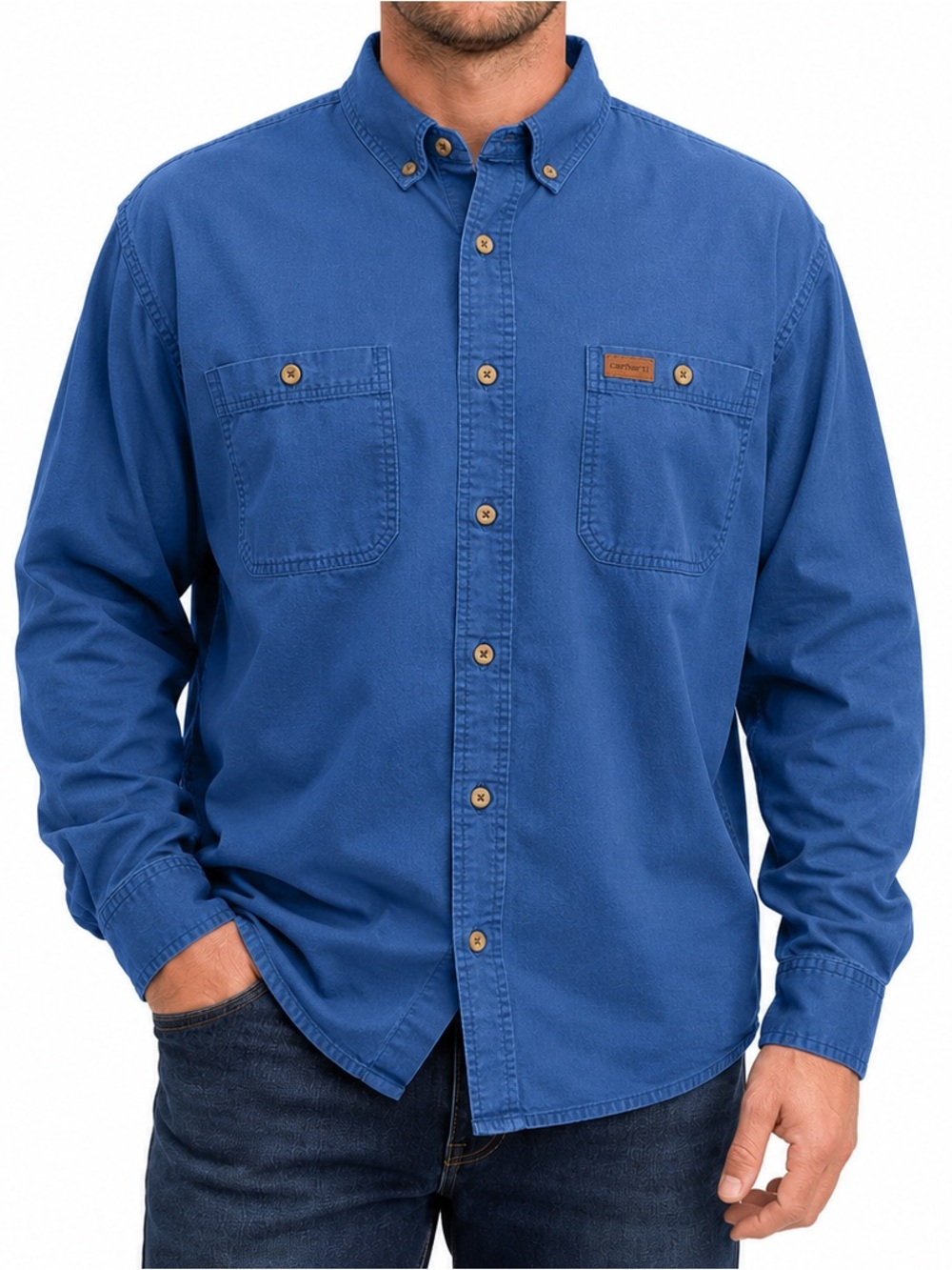 Vintage Carhartt Men’s XL Blue Long Sleeve Work Shirt Made in USA 100% Cotton